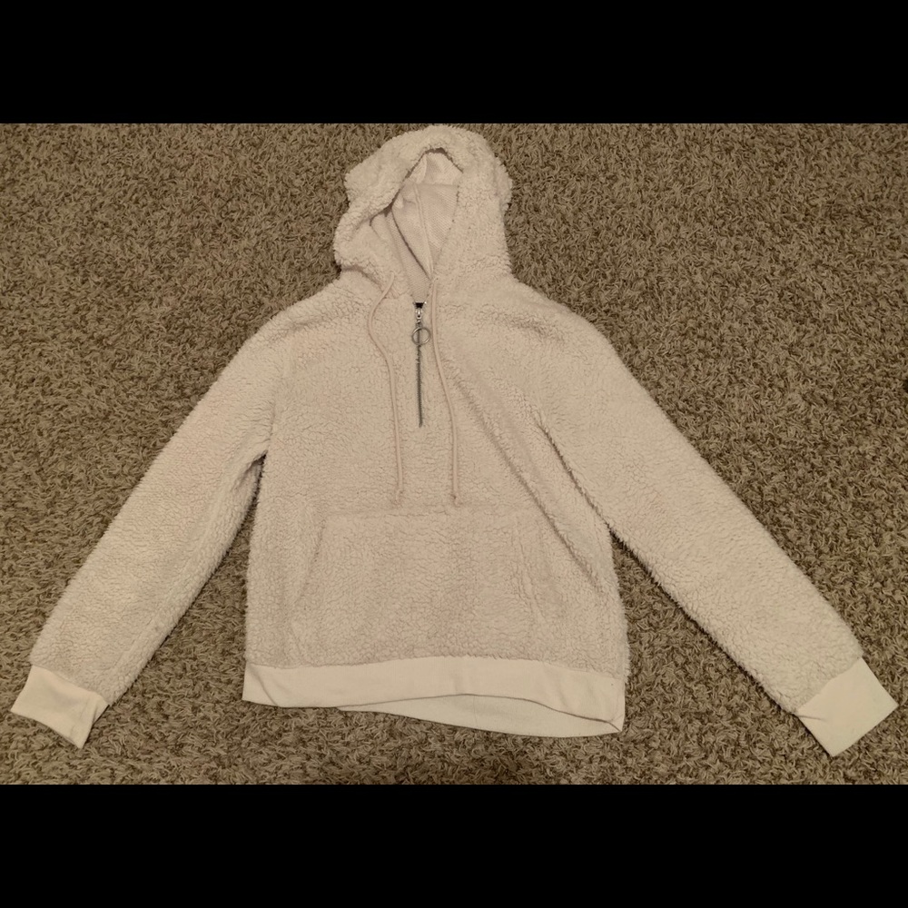 Cream Sherpa Half zip up Hoodie